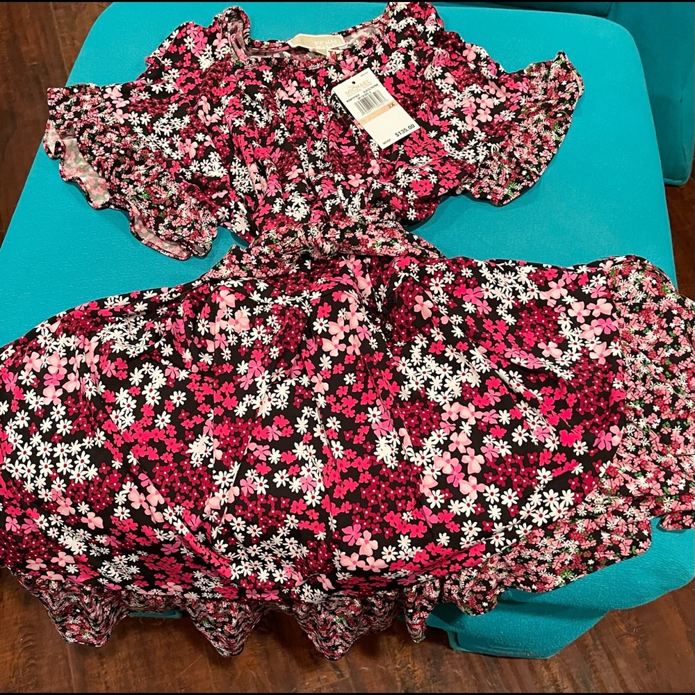 Michael Kors Cherry Blossom Ruffle Faux Wrap Dress Size 2X